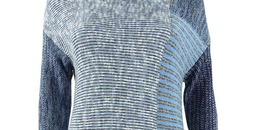 Style & Co Women's Blocked Boat Neck Sweater Blue Size Medium