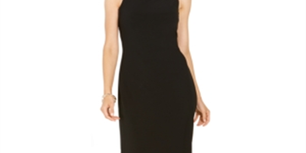 SLNY Women's Embellished Ruffled Zippered Sleeveless Mock Maxi Sheath Formal Dress Black Size 12