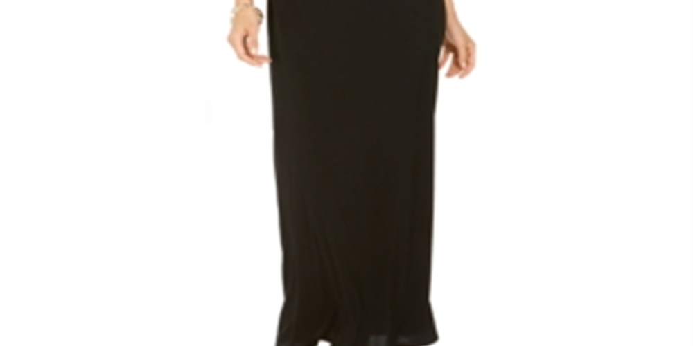 SLNY Women's Embellished Ruffled Zippered Sleeveless Mock Maxi Sheath Formal Dress Black Size 12