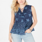 Style & Co Women's Printed Tiered Lace up Top  Blue Size XX-Large