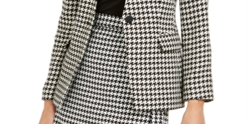 Calvin Klein Women's Houndstooth Print Single Button Blazer Black Size 6
