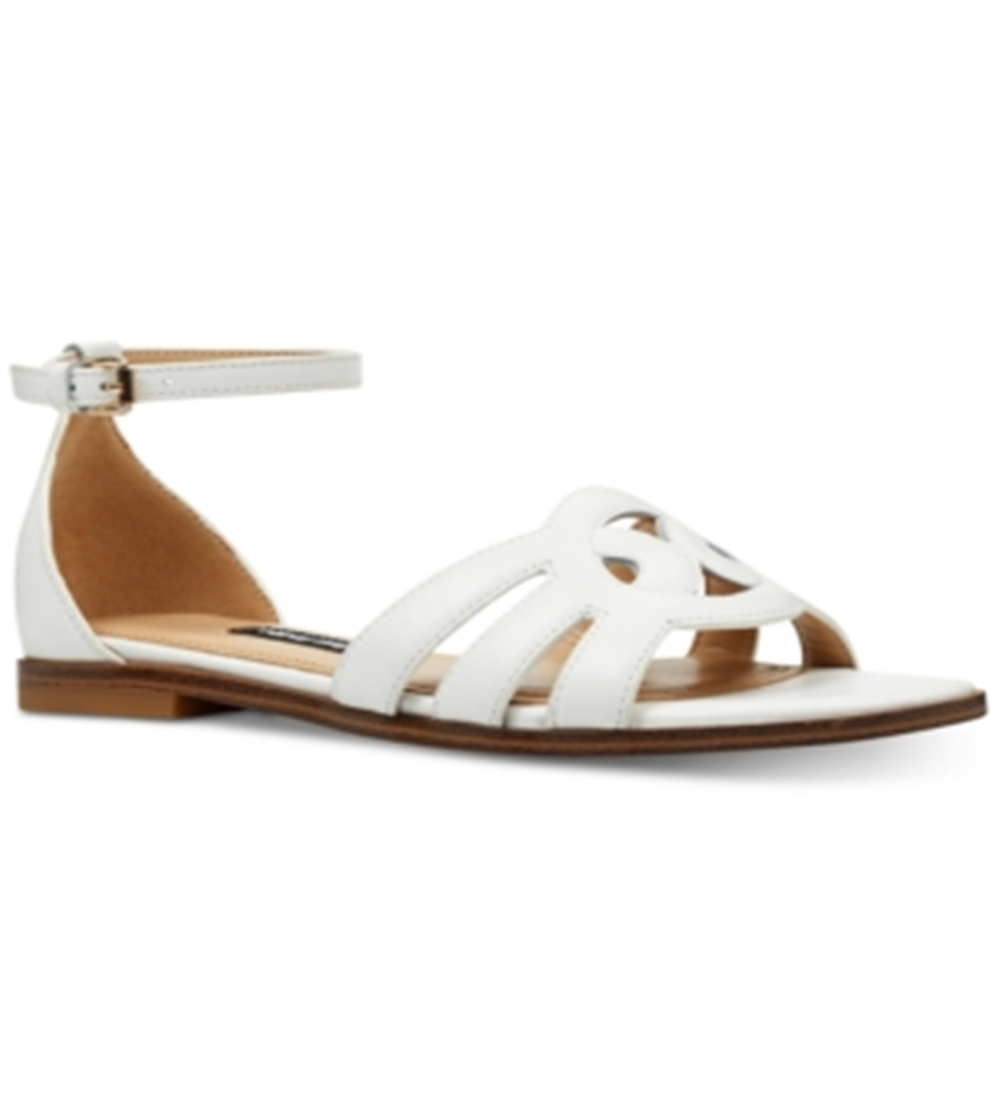 Nine West Women's Genna Leather Open Toe Casual Ankle Strap Sandals White Size 9 M