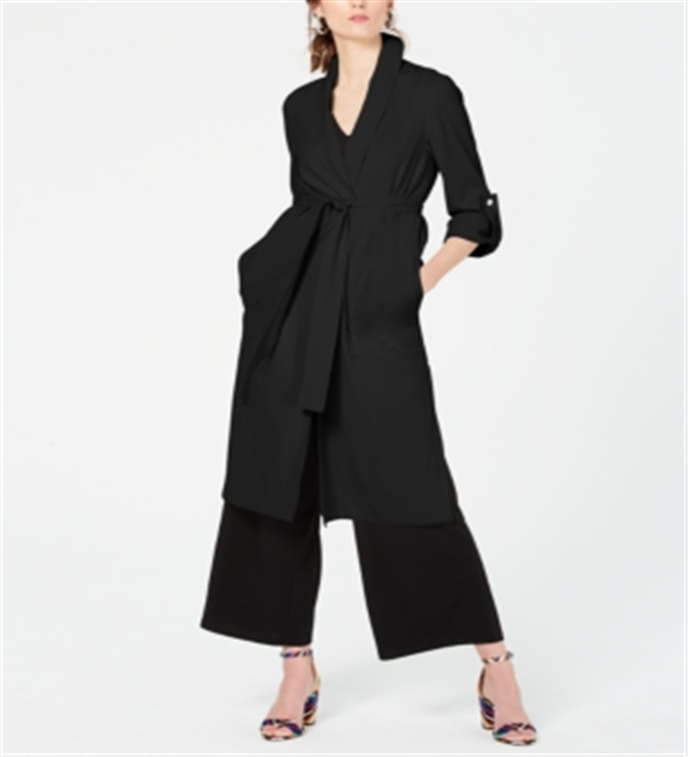 INC International Concepts Women's Belted Draped Trench Coat Black Size M