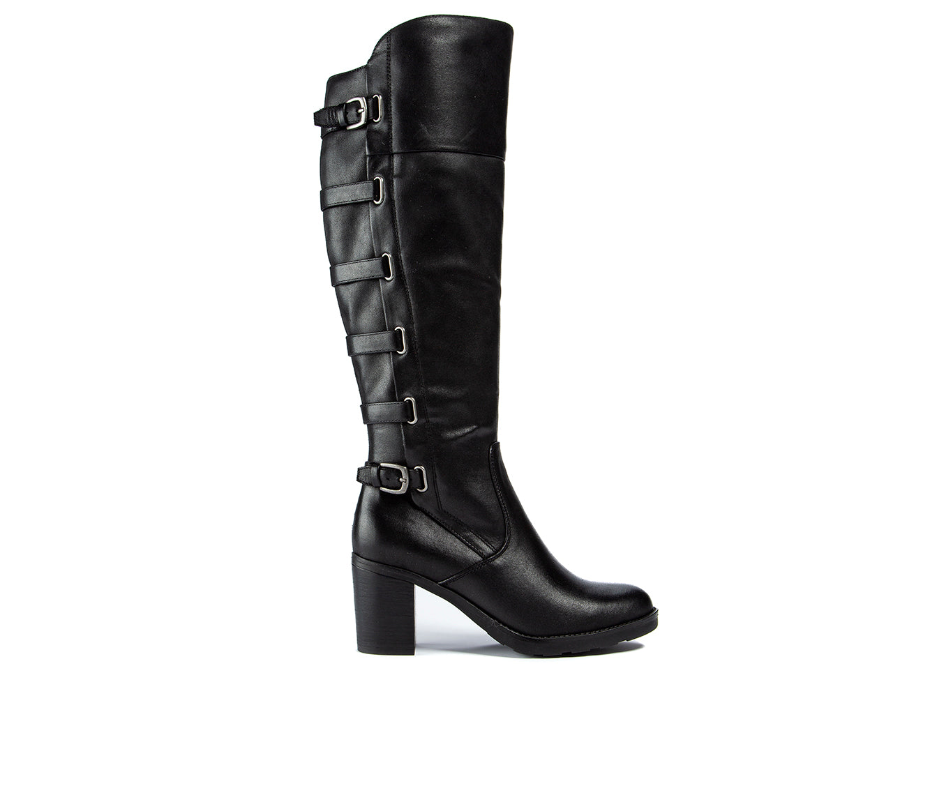 Baretraps Women's Cushioned Buckle Accent Strappy Gyllian Round Toe Block Heel Zip up Boots Black Size 9.5 M