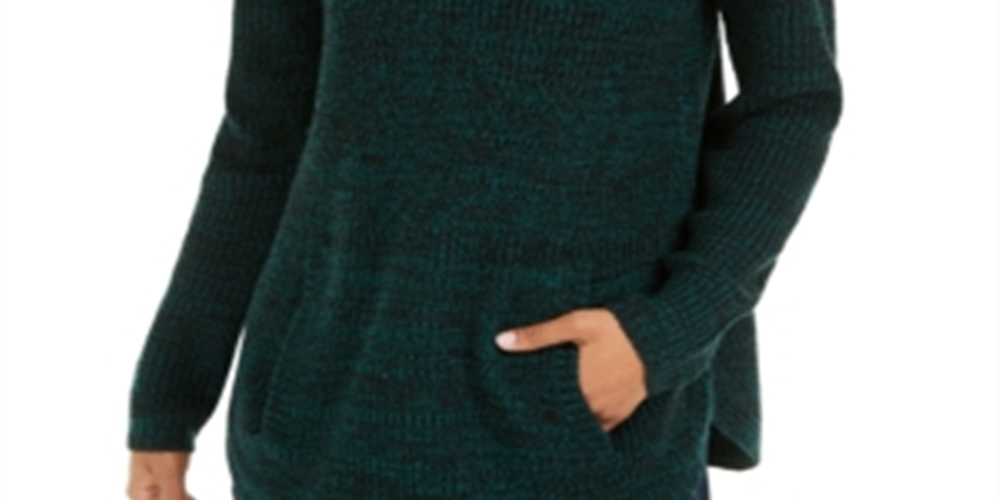 Style & Co Women's Envelope Neck Sweater Green Size Petite L