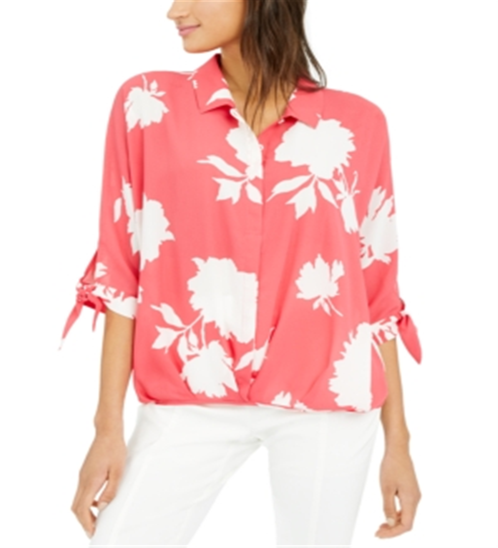 Alfani Women's Petite Roll Front Blouse Pink Size Petite XL