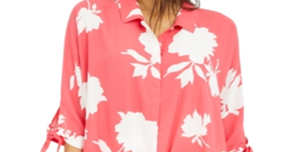 Alfani Women's Petite Roll Front Blouse Pink Size Petite XL