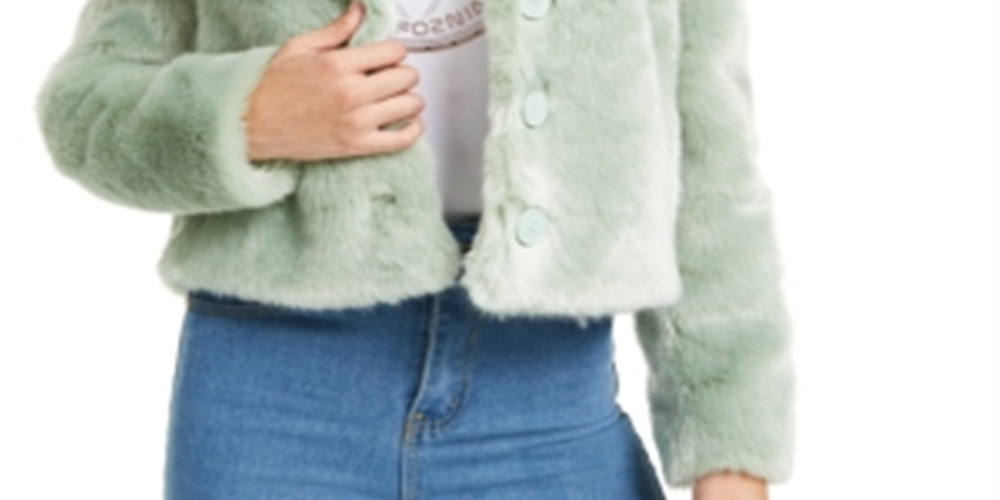 Guess Women's Minted Faux Fur Coat Green Size XL