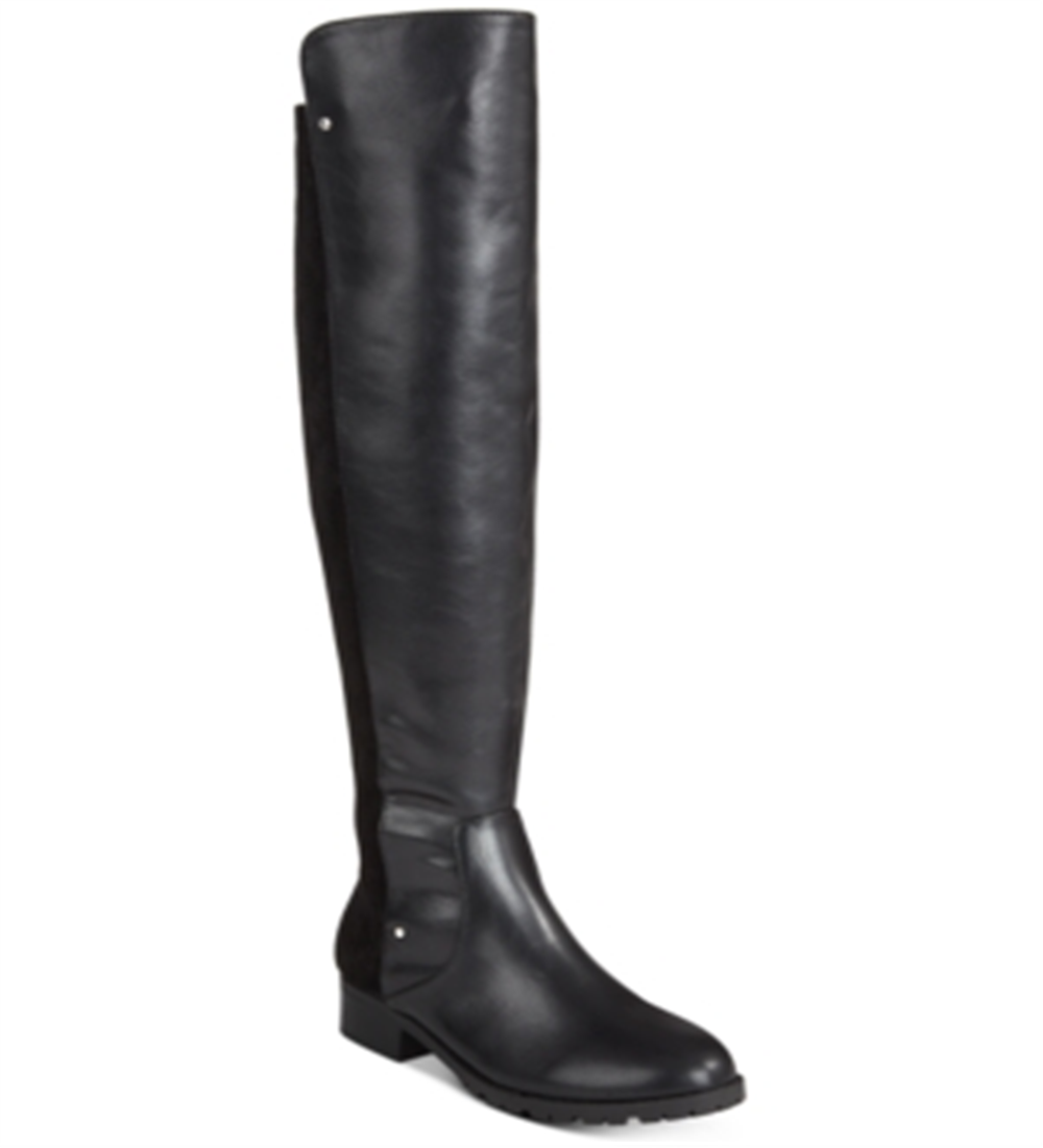 Material Girl Women's Webby Mixed Media Over the Knee Boots Black Size 5 M