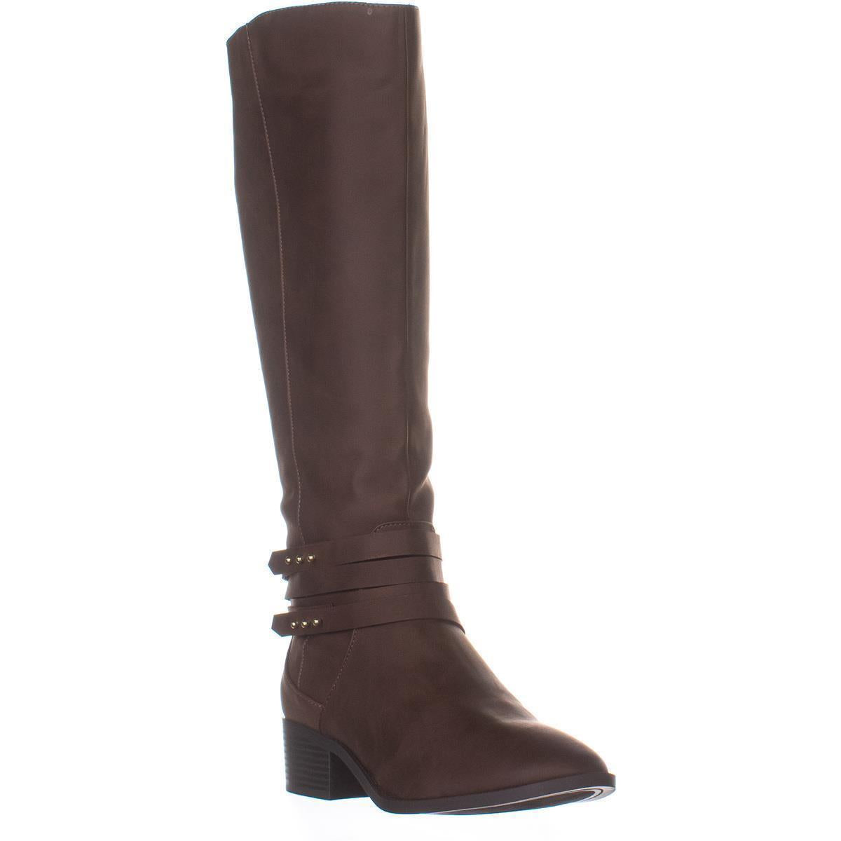 Material Girl Women's Damien Faux Leather Studded Knee High Boots Brown Size 6.5 M