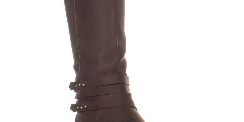Material Girl Women's Damien Faux Leather Studded Knee High Boots Brown Size 6.5 M