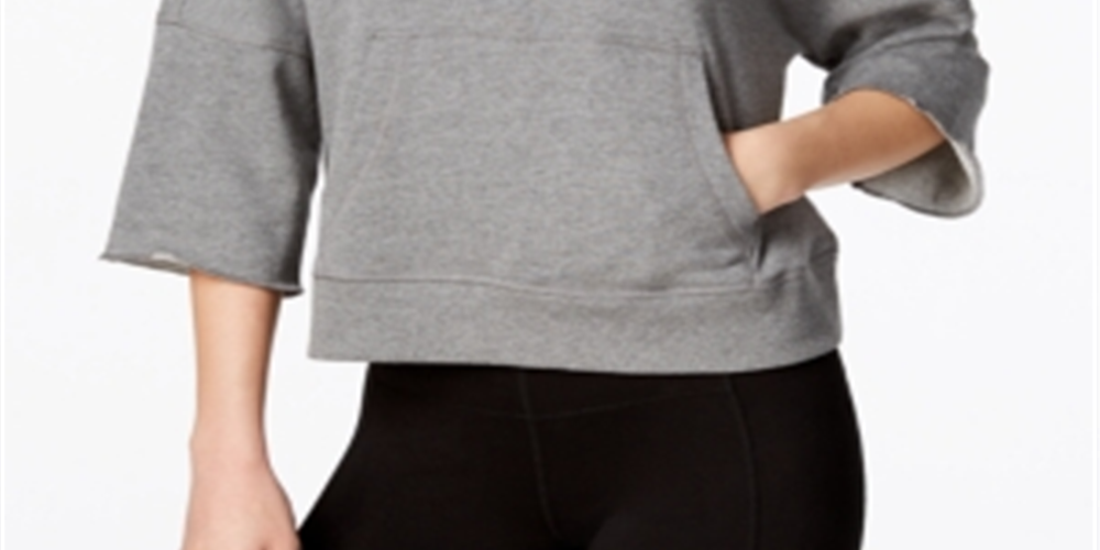 Calvin Klein Women's Relaxed Sleeve Logo Hoodie -Grey Size L