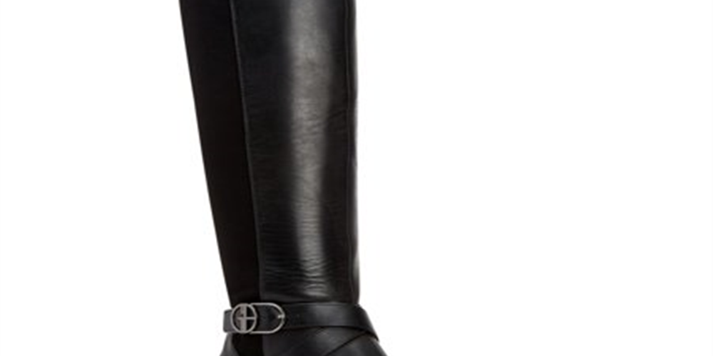 Giani Bernini Women's Buckle Accent Round Toe Wedge Zip up Heeled Boots Black Size 5.5 M