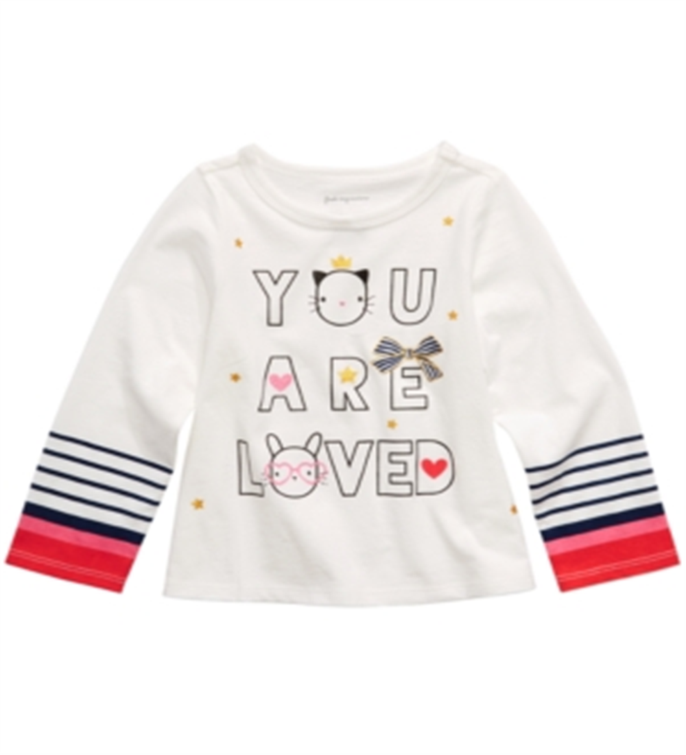 First Impressions Baby Girl's Cotton Long-Sleeve Graphic-Print T-Shirt White Size 3-6MOS