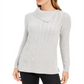 Charter Club Women's Envelope Neck Cable Knit Sweater Gray Size Petite Small