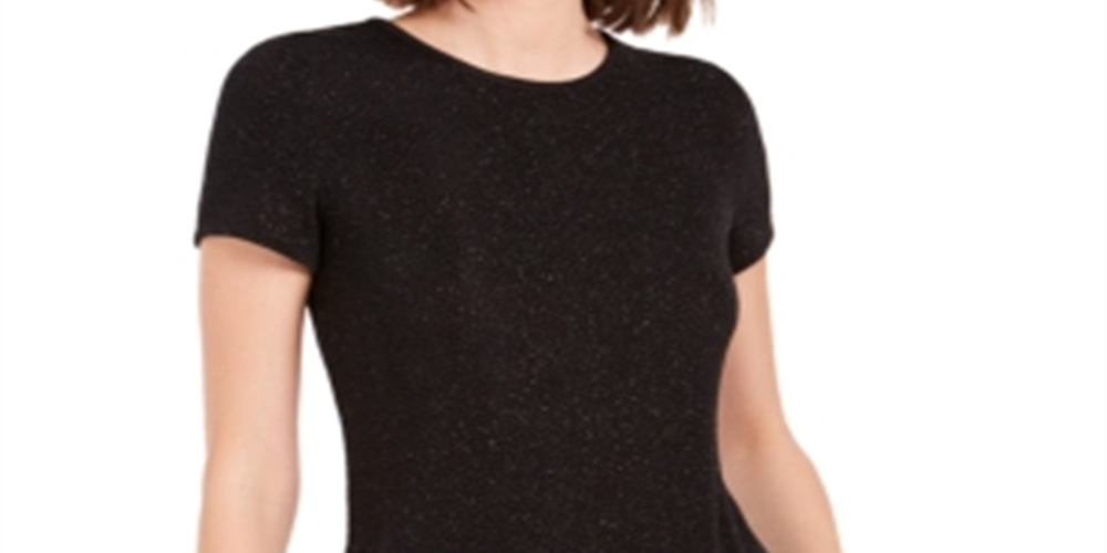 Bar III Women's Textured Sparkle Top Black Size X-Small