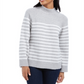 Charter Club Women's Split Back Striped Mockneck Sweater Gray Size Petite L