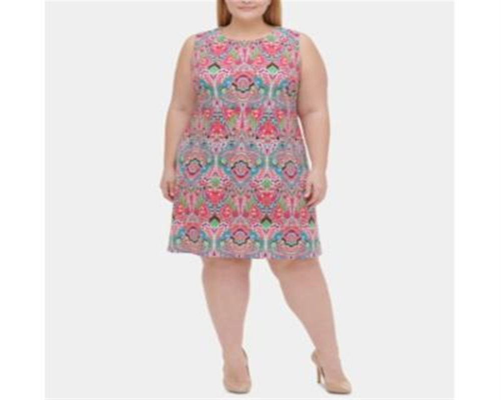 Tommy Hilfiger Women's Plus Printed Aline Dress Red Size 18W