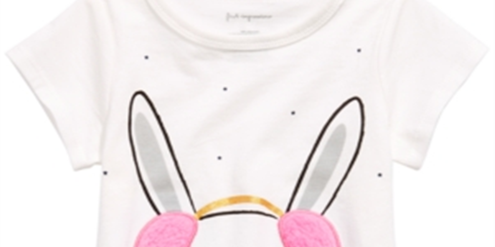 First Impressions Baby Girl's Bunny Print T-Shirt with Faux Sherpa Trim White Size 3-6 Months