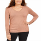 JM Collection Women's Metallic V Neck Sweater Pink Size Medium