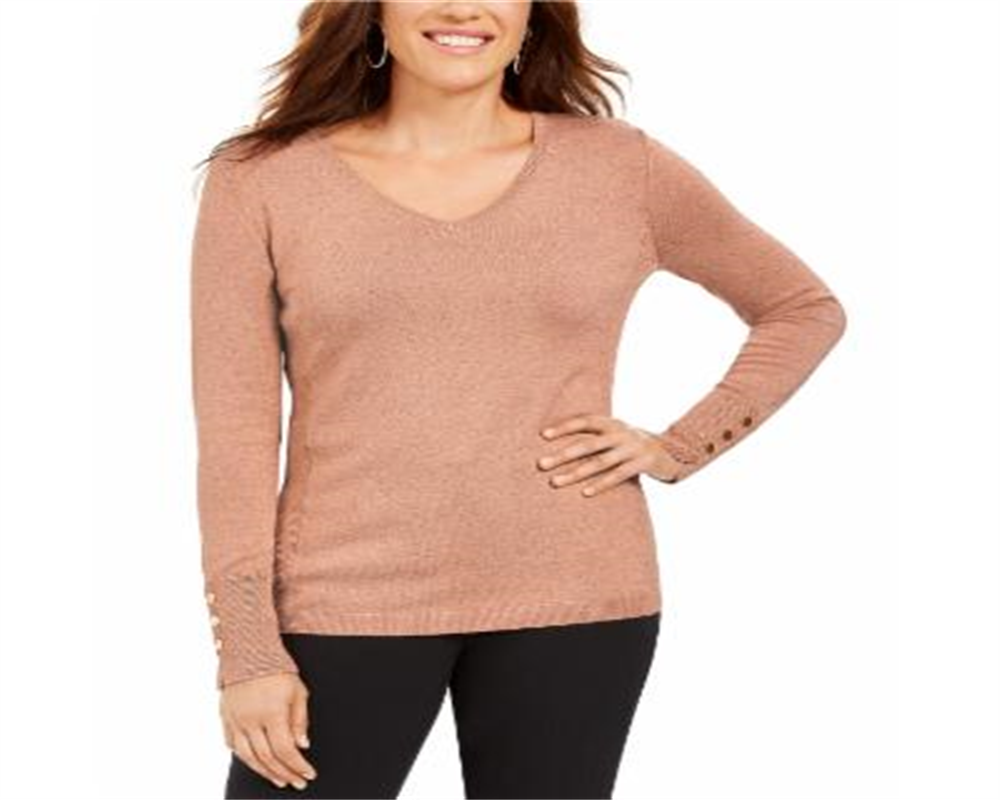 JM Collection Women's Metallic V Neck Sweater Pink Size Medium