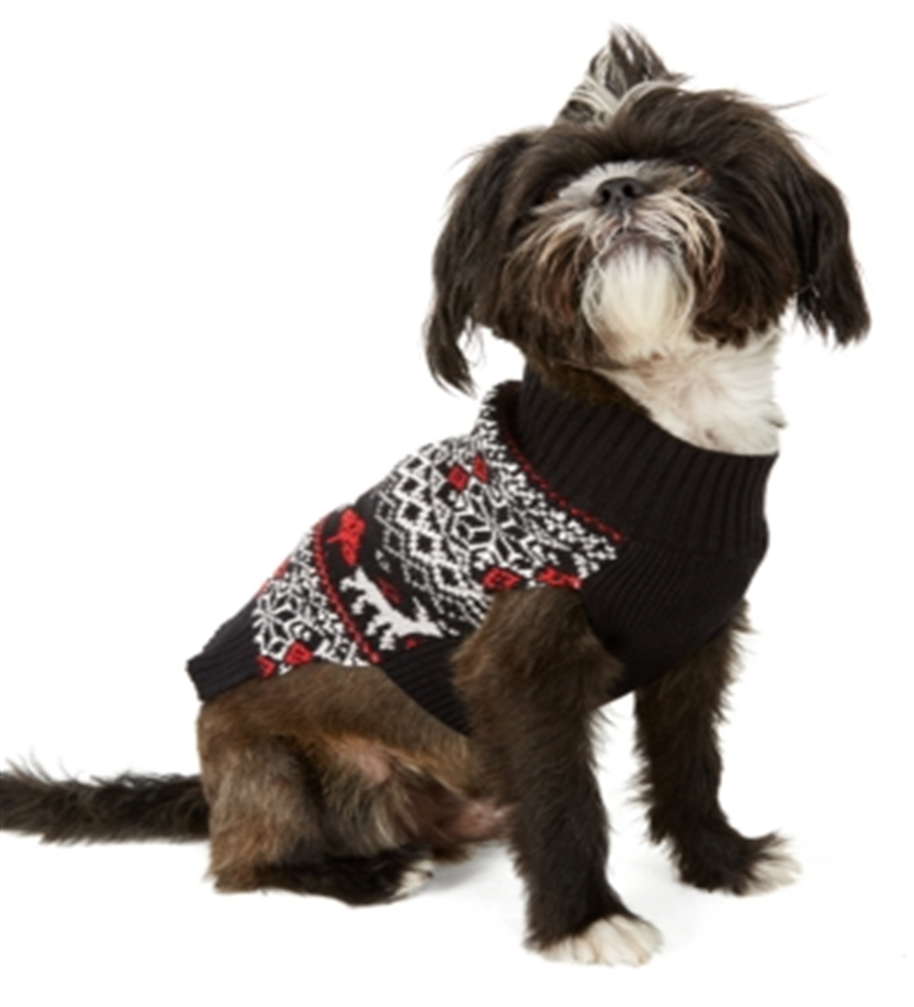 Charter Club Women's Fair-Isle Dog Family Family Sweater  Black Size Large