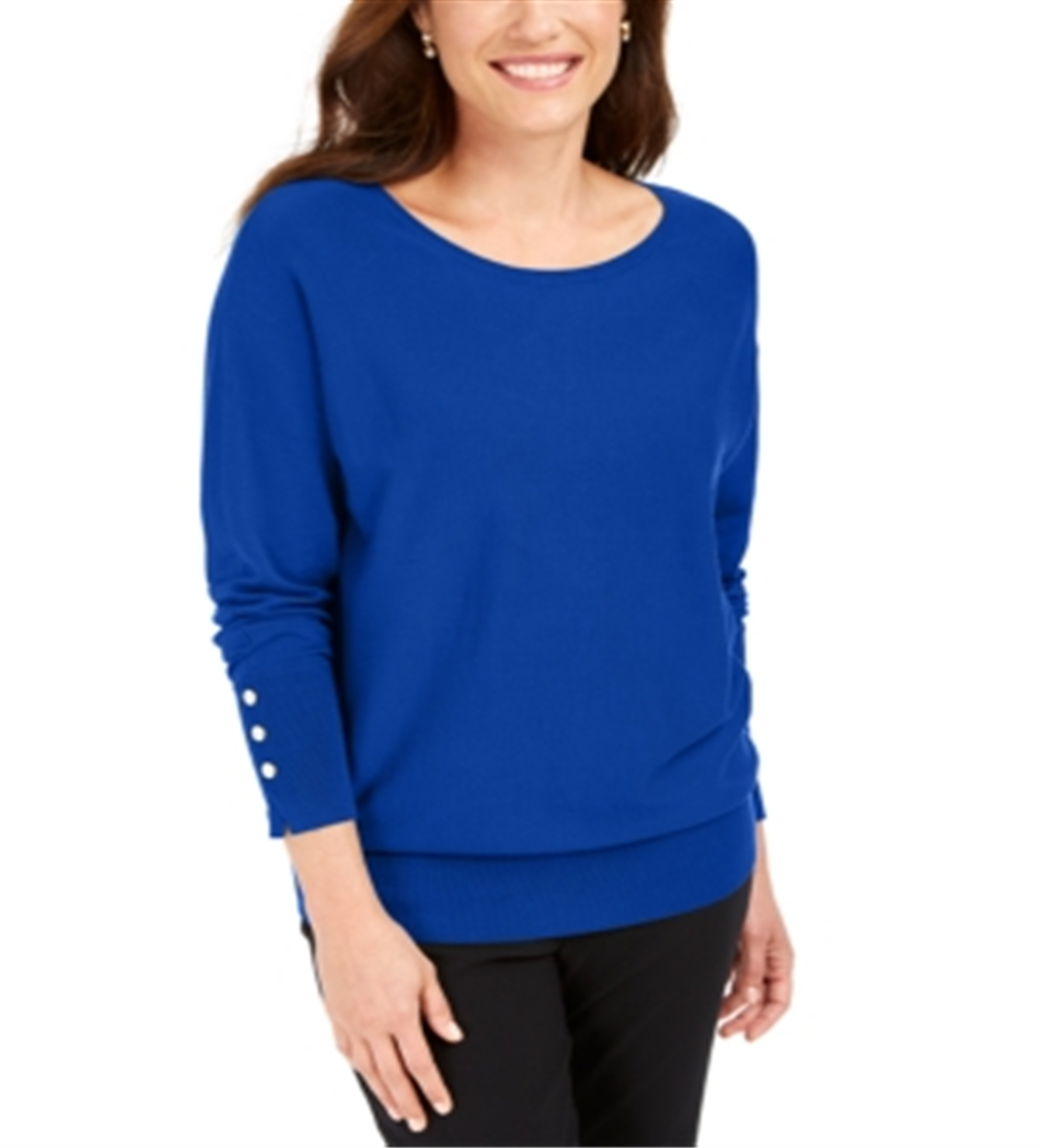 JM Collection Women's Studded Dolman Sleeve Sweater Blue Size X-Small