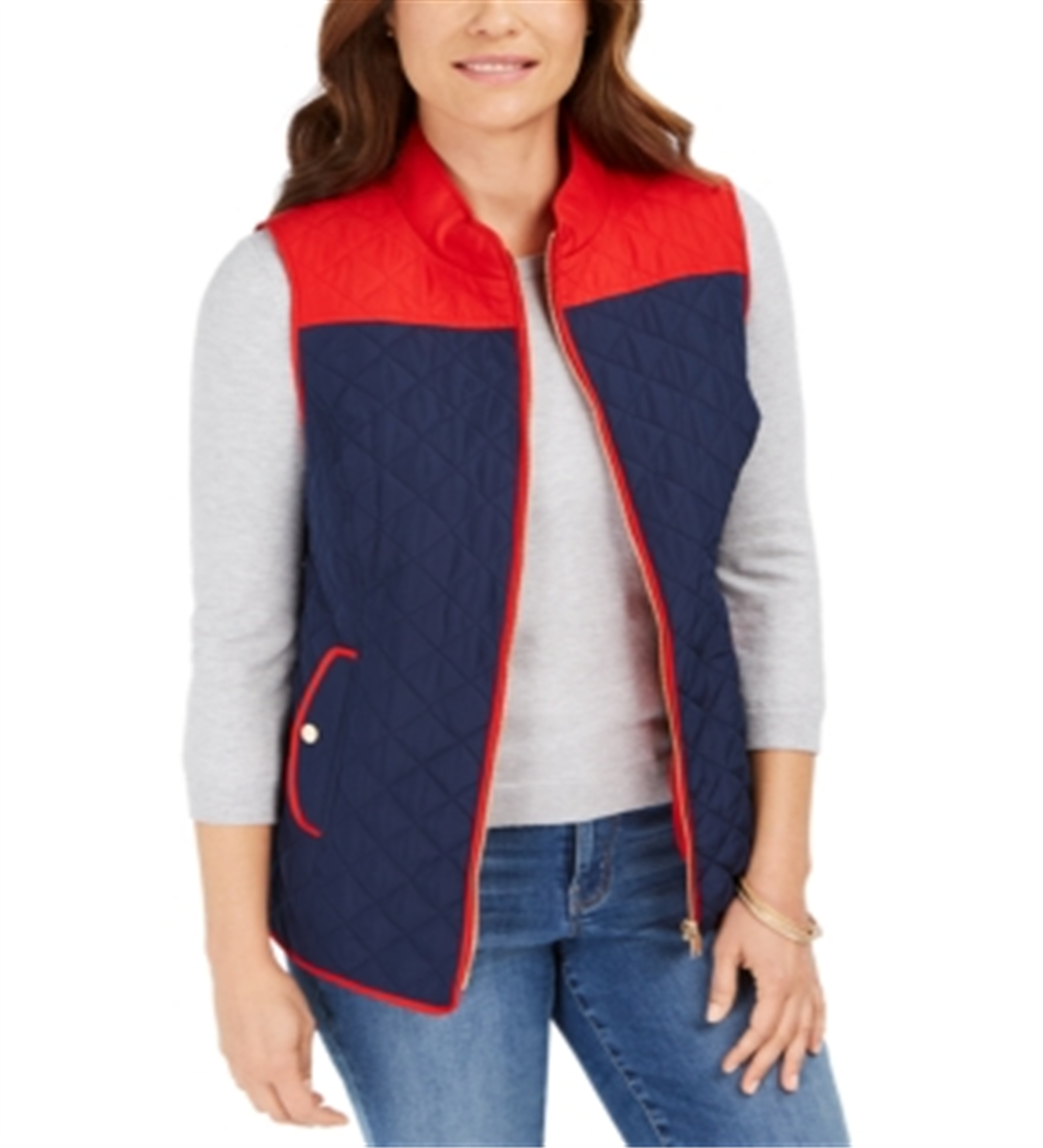 Charter Club Women's Colorblocked Quilted Vest Blue Size X-Small