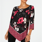 Alfani Women's V Hem Top Patched Border Black Size Petite L
