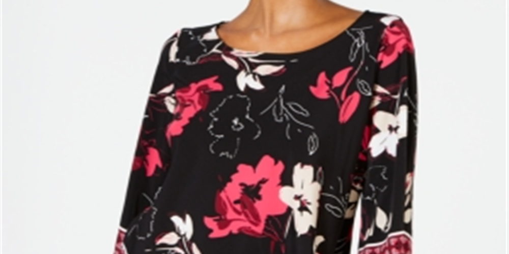 Alfani Women's V Hem Top Patched Border Black Size Petite L