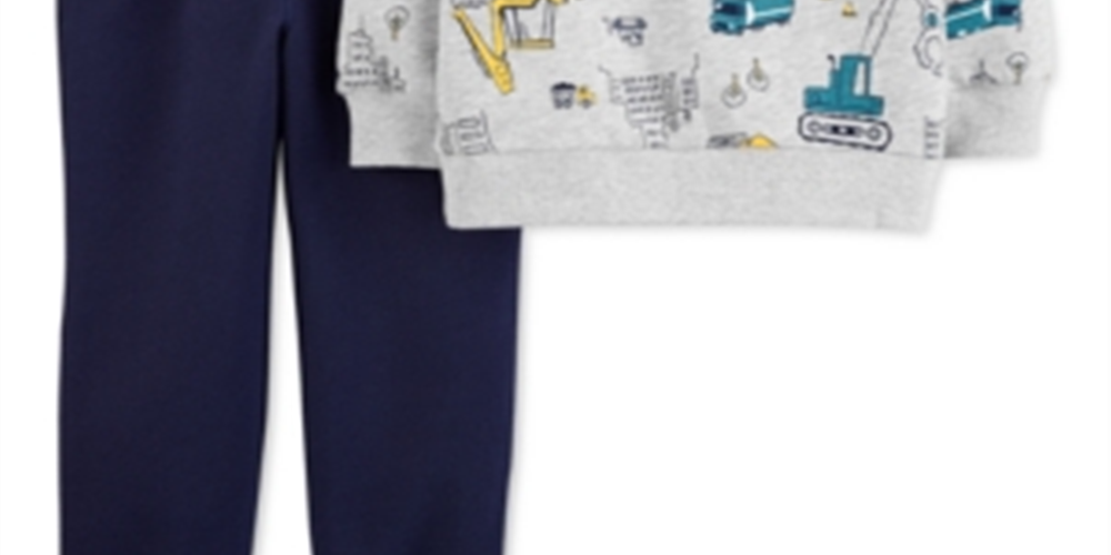 Carter's Infant Boy's Construction Fleece Sweatshirt and Joggers Set 2 Piece Set Grey  Size 3 Months