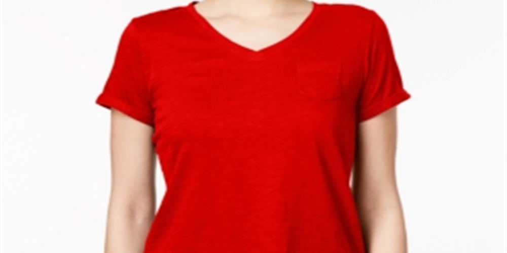 Style & Co Women's V Neck Pocket T-Shirt  Grey  Size Petite S