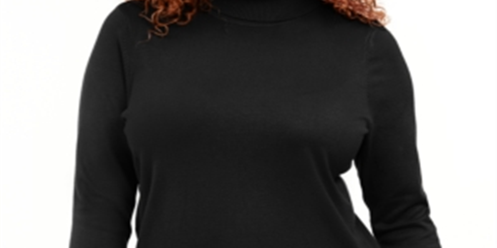Calvin Klein Women's Solid Long Sleeve Turtleneck Top Black Size 1X