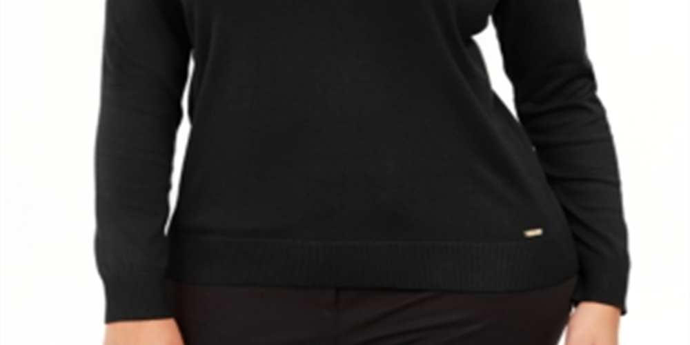Calvin Klein Women's Solid Long Sleeve Turtleneck Top Black Size 1X