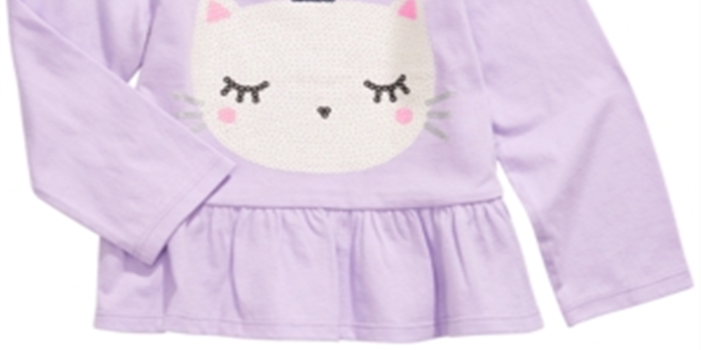 First Impressions Baby Girl's Cotton Caticorn Peplum Hem T-Shirt  Purple Size 24 Months