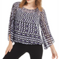 Alfani Women's Printed Bell Sleeve Jewel Neck Top Purple Size XX-Large