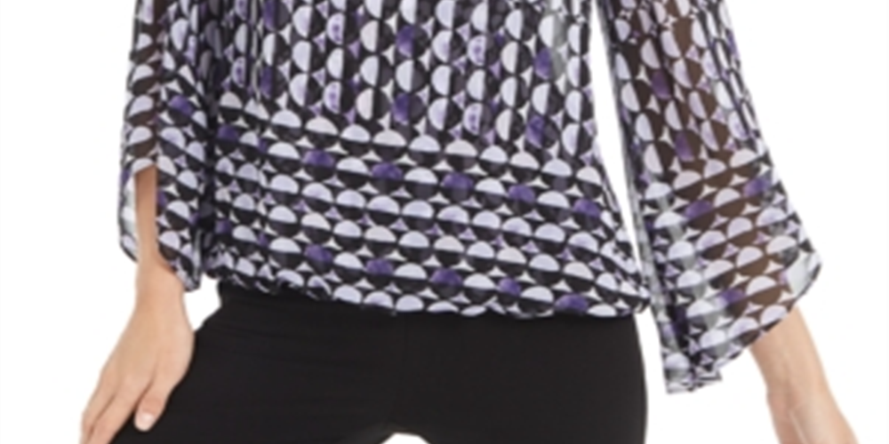 Alfani Women's Printed Bell Sleeve Jewel Neck Top Purple Size XX-Large