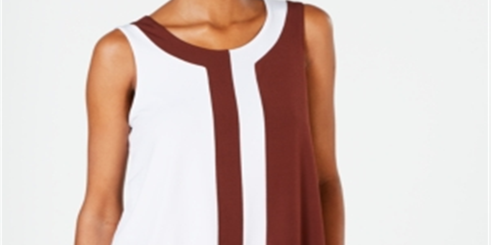 Alfani Women's Colorblocked Sleeveless Top Dark Fudge Size Petite S