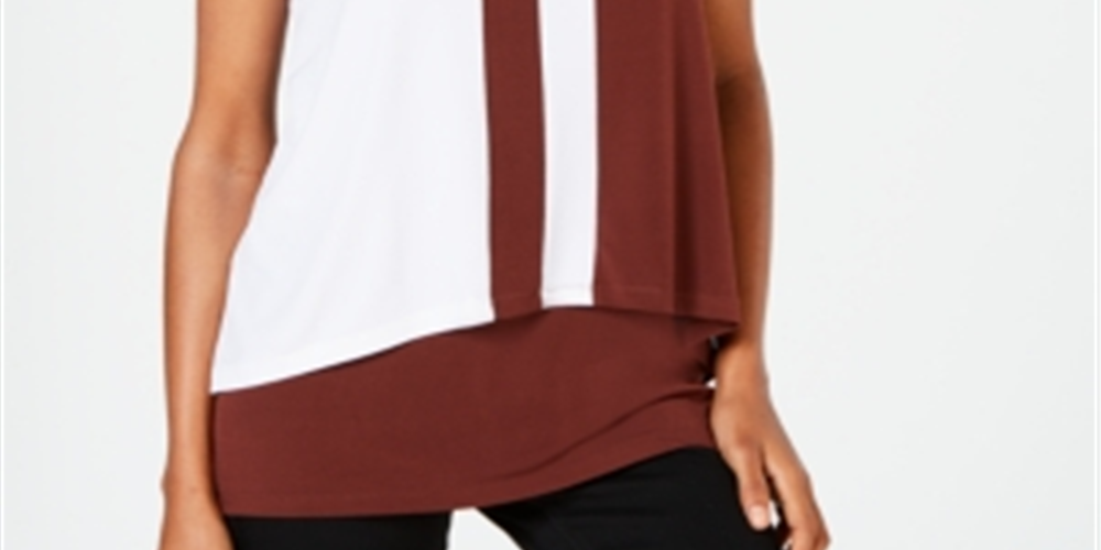 Alfani Women's Colorblocked Sleeveless Top Dark Fudge Size Petite S