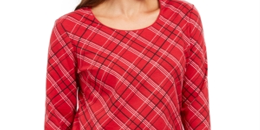 Karen Scott Women's Petite Plaid Top Red Size Petite L