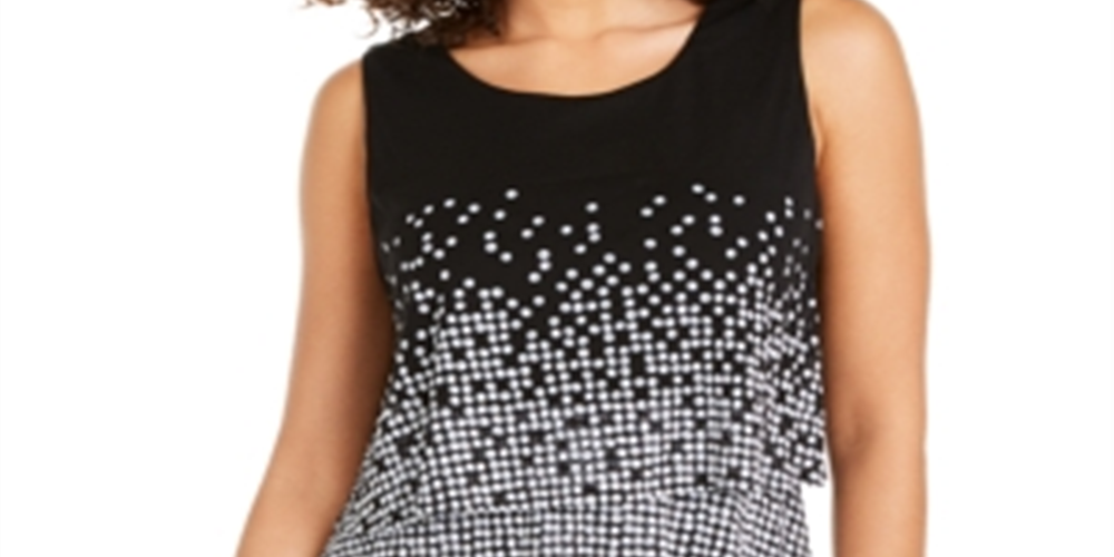 Alfani Women's Tiered Dot-Print Black Drifting Dot Top White Size Petite Medium