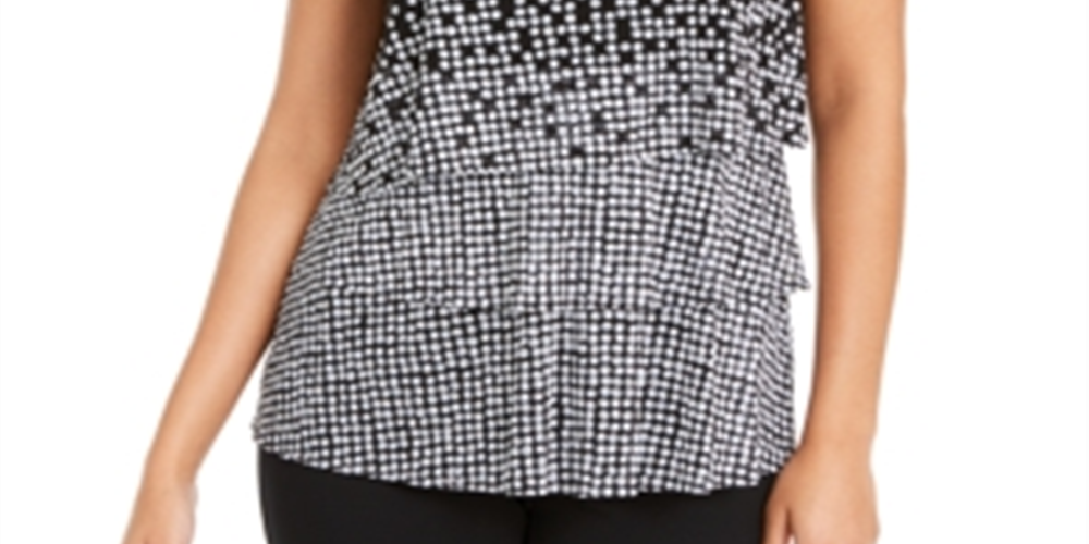 Alfani Women's Tiered Dot-Print Black Drifting Dot Top White Size Petite Medium
