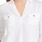 Charter Club Women's Woven Drawstring Tie-Cuff Top White Size Large