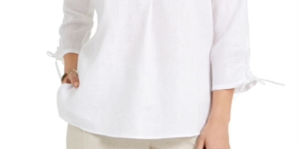 Charter Club Women's Woven Drawstring Tie-Cuff Top White Size Large