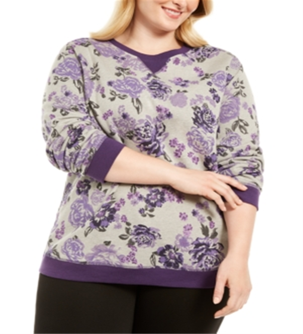 Karen Scott Women's PlusPrinted Fleece Crewneck Top -Purple Size 0X