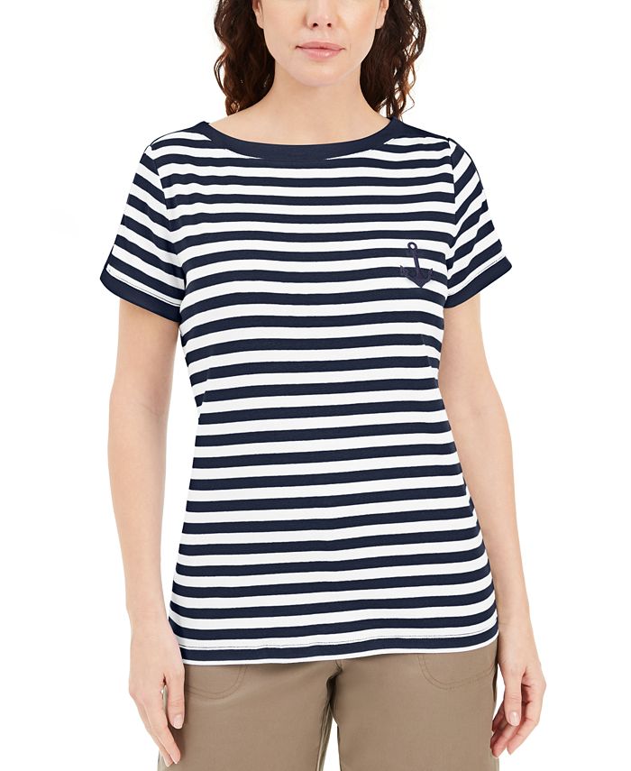 Karen Scott Women's Striped Anchor Top Blue Size XS