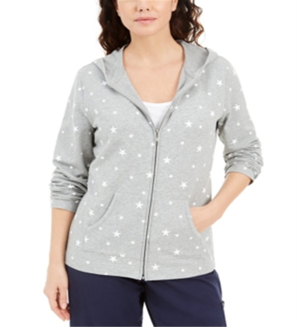 Karen Scott Women's Star Gaze Printed Zip Hoodie Gray Size X-Small