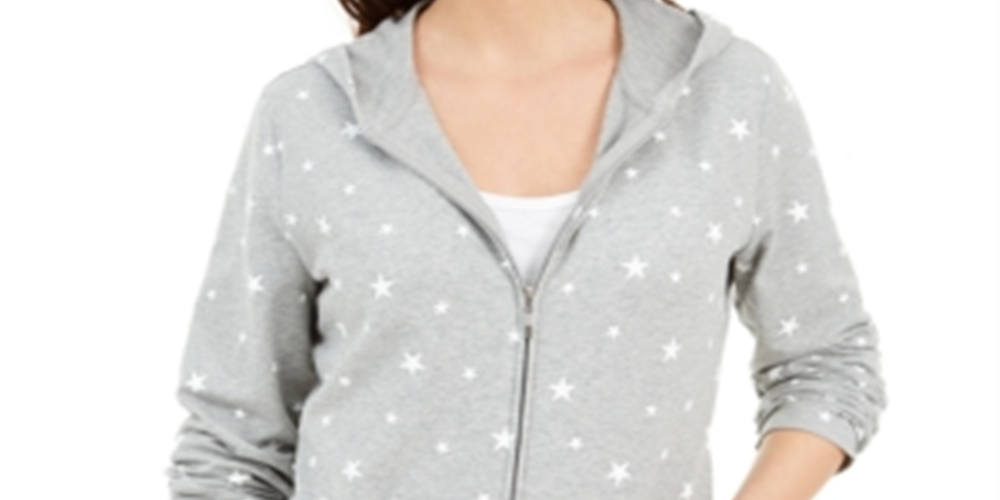 Karen Scott Women's Star Gaze Printed Zip Hoodie Gray Size X-Small