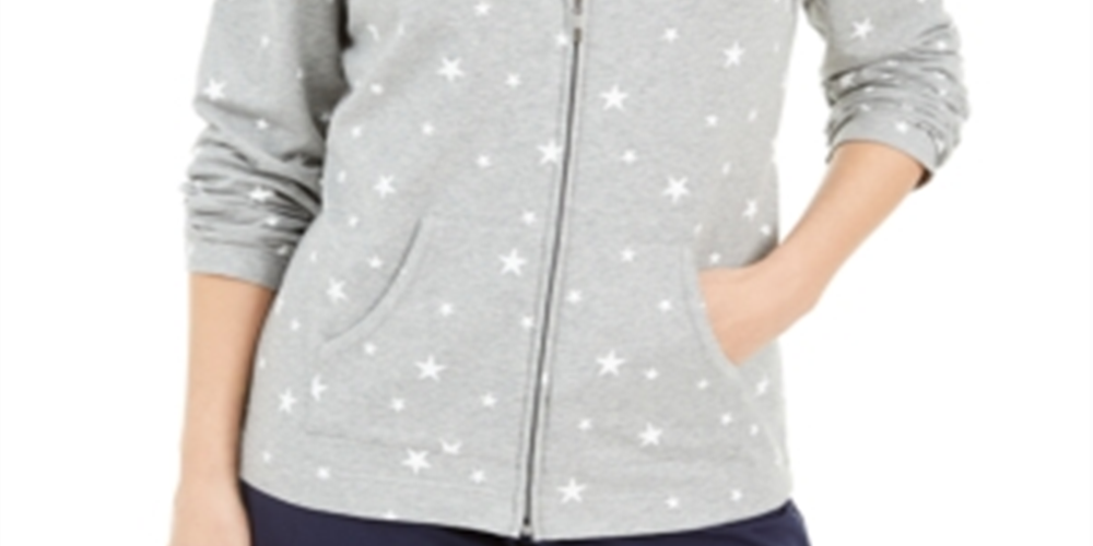 Karen Scott Women's Star Gaze Printed Zip Hoodie Gray Size X-Small