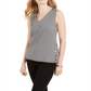 Charter Club Women's Gingham Print Button Top Black Size PXL